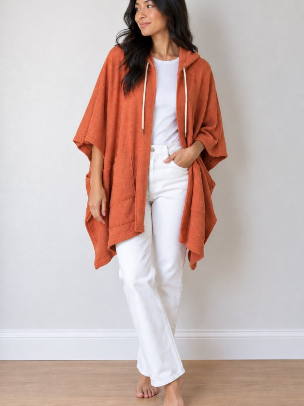 Aerie Hooded Poncho Sweatshirt Rust Terracotta M/L
